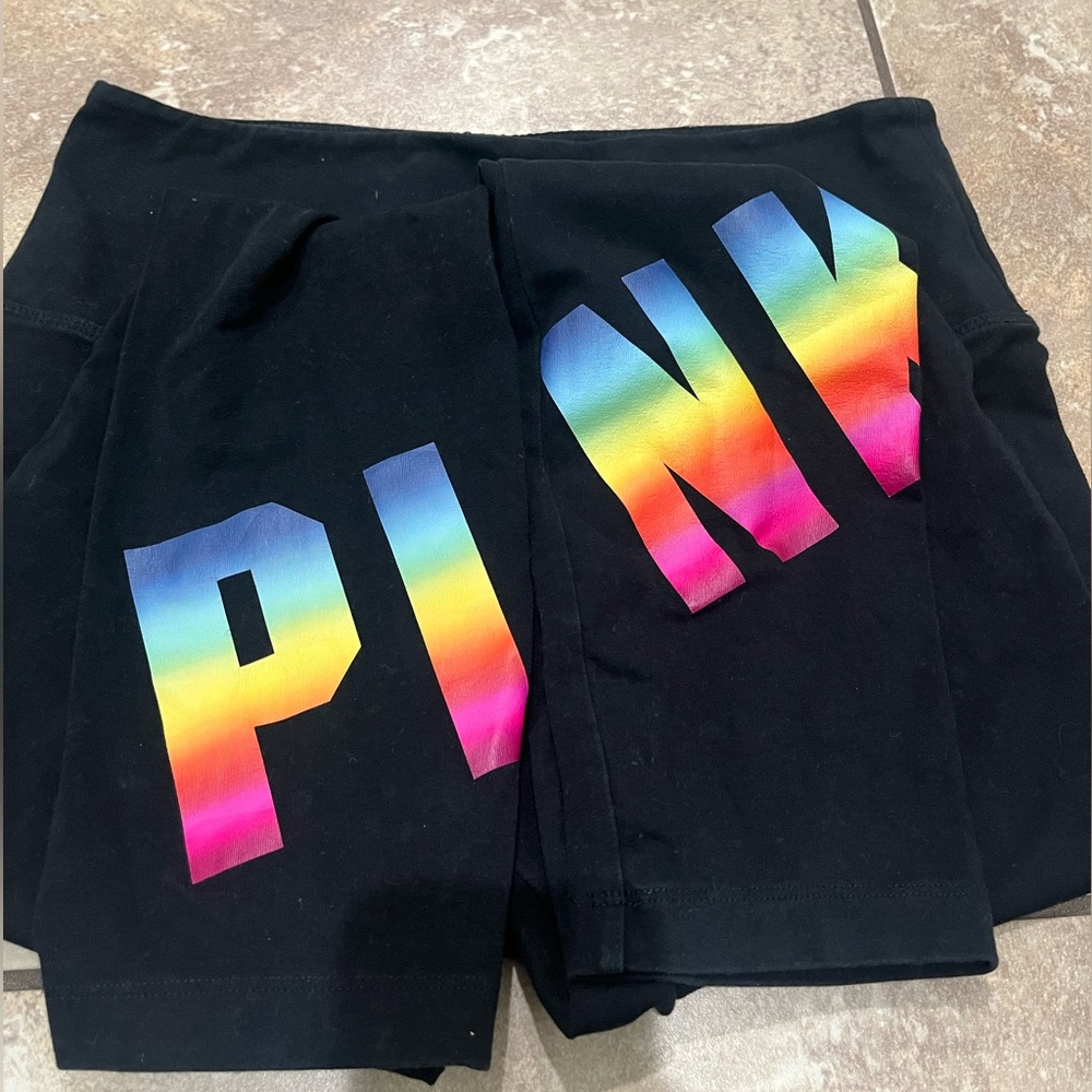 VS PINK RAINBOW LETTER LEGGINGS SZ L